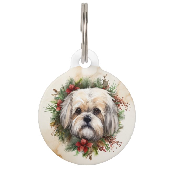 Lhasa Apso Christmas Wreath Festive Pup  Pet Tag (Front)