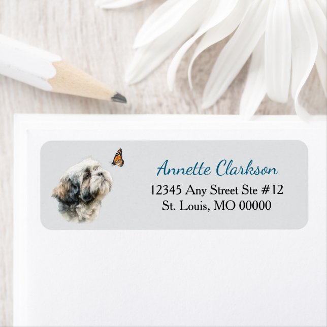 Lhasa Apso Dog Butterfly Wonder Return Address Label (Insitu)