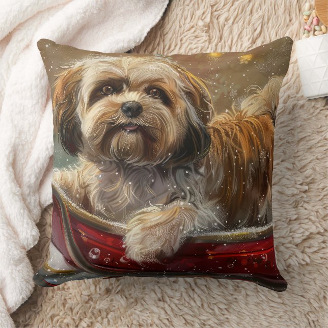 Lhasa Apso Dog Christmas Festive Cushion (Blanket)