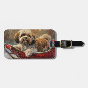 Lhasa Apso Dog Christmas Festive Luggage Tag