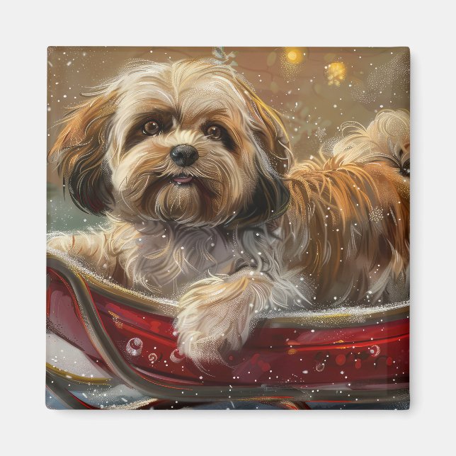 Lhasa Apso Dog Christmas Festive Magnet (Front)