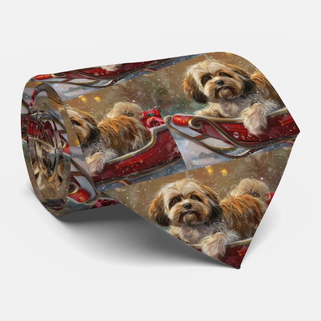 Lhasa Apso Dog Christmas Festive Tie (Rolled)