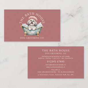 Lhasa Apso Dog Grooming Business Card - Pink
