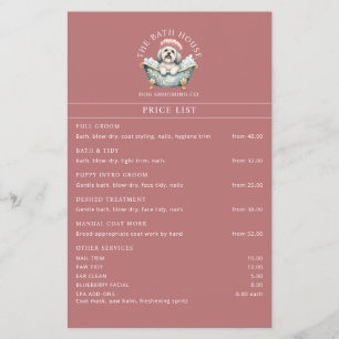 Lhasa Apso Dog Grooming Price List Flyer - Pink