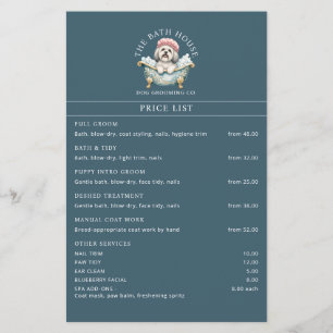 Lhasa Apso Dog Grooming Price List Flyer - Teal