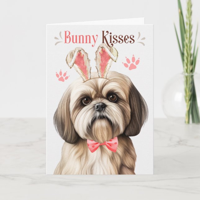 Lhasa Apso Dog in Bunny Ears for Easter Holiday Card (Front)