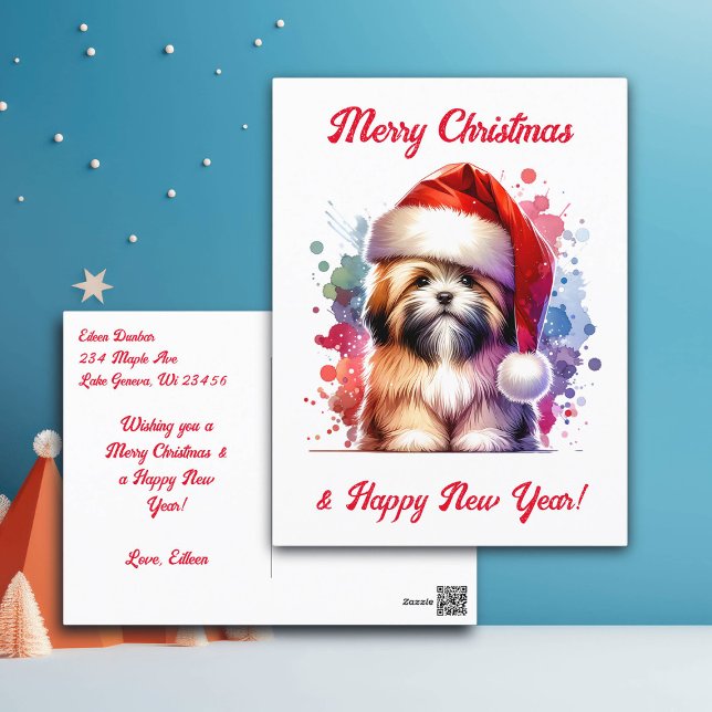 Lhasa Apso Dog in Santa Hat Christmas   Postcard (Creator Uploaded)