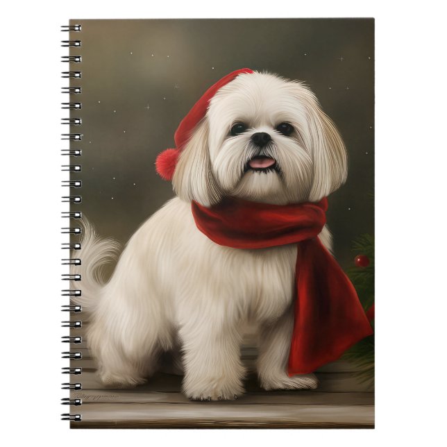 Lhasa Apso Dog in Snow Christmas Notebook (Front)