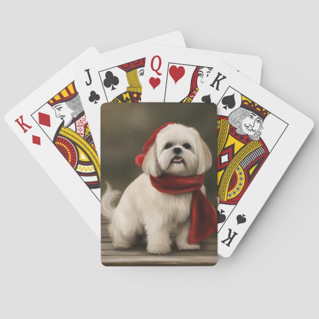 Lhasa Apso Dog in Snow Christmas Playing Cards (Back)