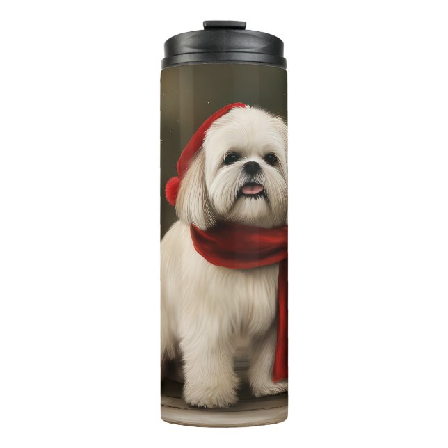 Lhasa Apso Dog in Snow Christmas Thermal Tumbler (Front)