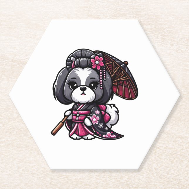 Lhasa Apso Dog Kimono   Paper Coaster (Front)