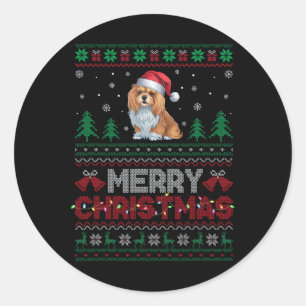 Lhasa Apso Dog Lovers Santa Hat Christmas Tree Lig Classic Round Sticker