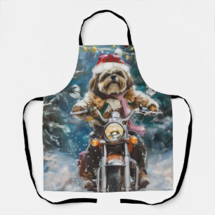 Lhasa Apso Dog Riding Motorcycle Christmas  Apron