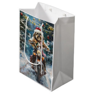Lhasa Apso Dog Riding Motorcycle Christmas Medium Gift Bag