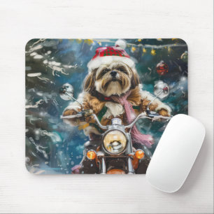 Lhasa Apso Dog Riding Motorcycle Christmas  Mouse Pad