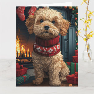 Lhasa Apso Dog With Christmas Gifts Fireplace Card