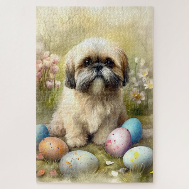 Lhasa Apso Dog with Easter Eggs Holiday  Jigsaw Puzzle (Vertical)