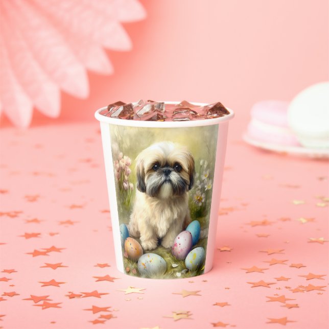 Lhasa Apso Dog with Easter Eggs Holiday  Paper Cups (Insitu)