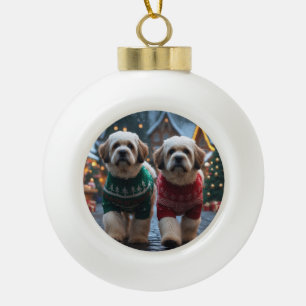 Lhasa Apso Dogs Christmas Snow Holiday Ceramic Ball Christmas Ornament