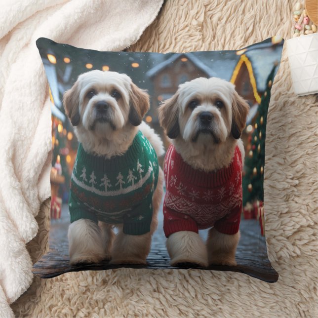 Lhasa Apso Dogs Christmas Snow Holiday Cushion (Blanket)