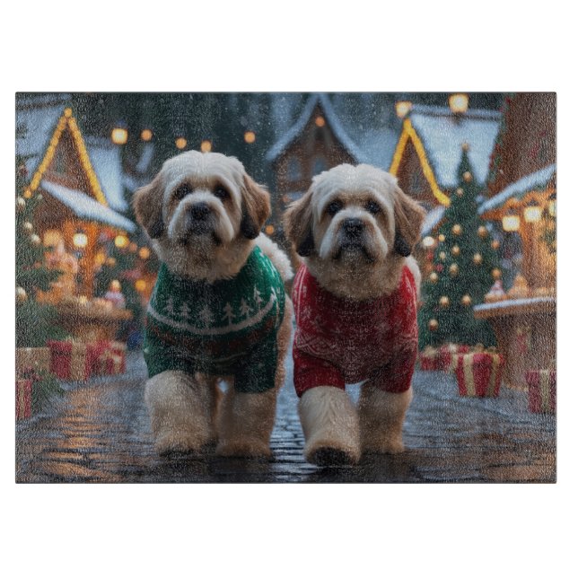 Lhasa Apso Dogs Christmas Snow Holiday Cutting Board (Front)