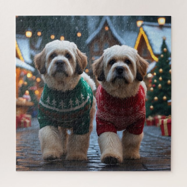 Lhasa Apso Dogs Christmas Snow Holiday Jigsaw Puzzle (Vertical)