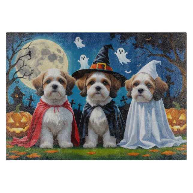Lhasa Apso Dogs Pumpkin Halloween Funny  Cutting Board (Front)