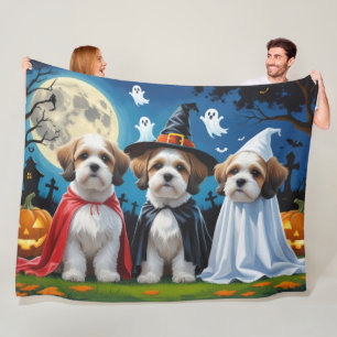 Lhasa Apso Dogs Pumpkin Halloween Funny  Fleece Blanket