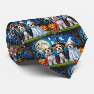 Lhasa Apso Dogs Pumpkin Halloween Funny  Tie