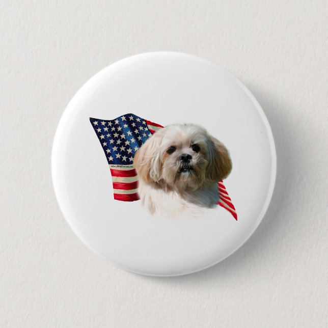Lhasa Apso Flag 6 Cm Round Badge (Front)