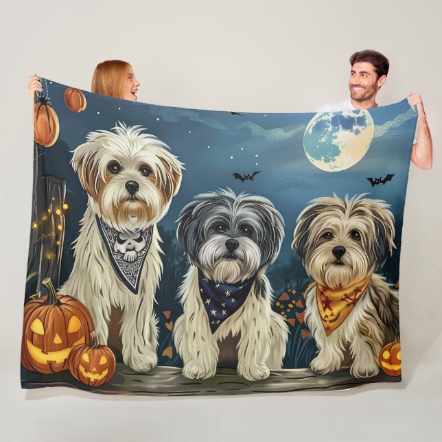 Lhasa Apso Halloween Spooky  Fleece Blanket (In Situ)