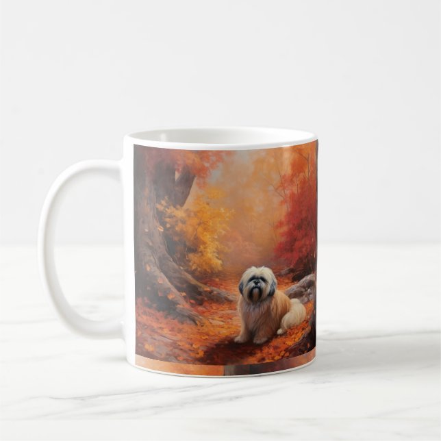 Lhasa Apso in Autumn Leaves Fall Inspire Coffee Mug (Left)