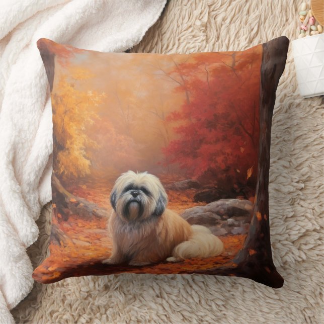 Lhasa Apso in Autumn Leaves Fall Inspire Cushion (Blanket)