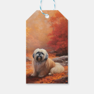 Lhasa Apso in Autumn Leaves Fall Inspire Gift Tags