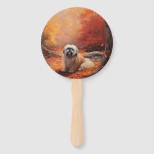 Lhasa Apso in Autumn Leaves Fall Inspire Hand Fan