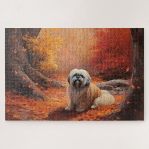 Lhasa Apso in Autumn Leaves Fall Inspire Jigsaw Puzzle