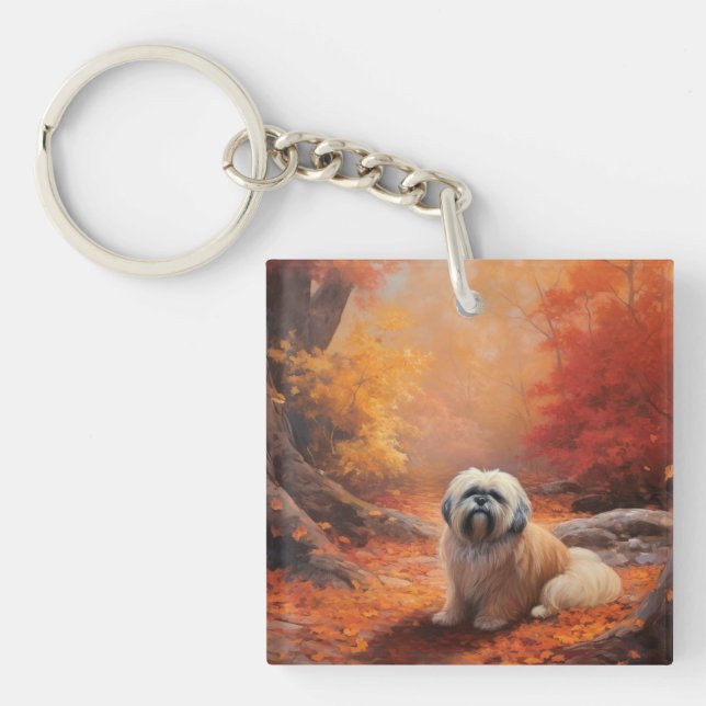 Lhasa Apso in Autumn Leaves Fall Inspire Key Ring (Front)