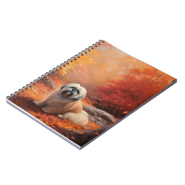 Lhasa Apso in Autumn Leaves Fall Inspire Notebook (Left Side)