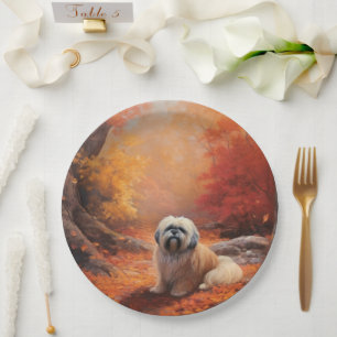 Lhasa Apso in Autumn Leaves Fall Inspire Paper Plate
