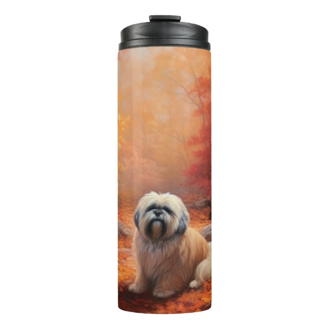 Lhasa Apso in Autumn Leaves Fall Inspire Thermal Tumbler (Front)