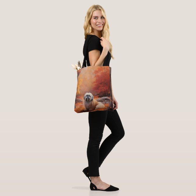 Lhasa Apso in Autumn Leaves Fall Inspire Tote Bag (On Model)
