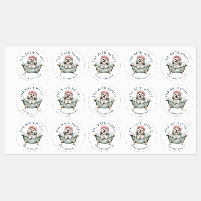 Lhasa Apso In Bath Cute Dog Groomer Salon Stickers (Sheet)