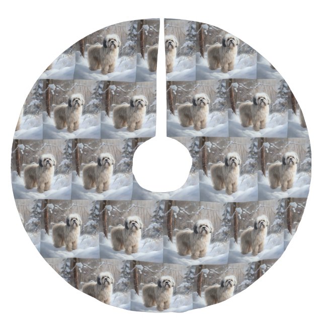 Lhasa Apso Let It Snow Christmas  Brushed Polyester Tree Skirt (Front)