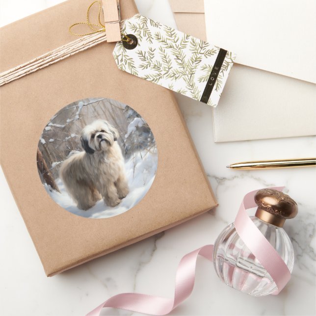 Lhasa Apso Let It Snow Christmas  Classic Round Sticker (Gifting)