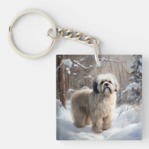 Lhasa Apso Let It Snow Christmas Key Ring