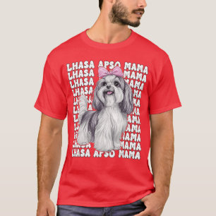 Lhasa Apso Mama Dog Mom Mothers Day Coquette Bow P T-Shirt