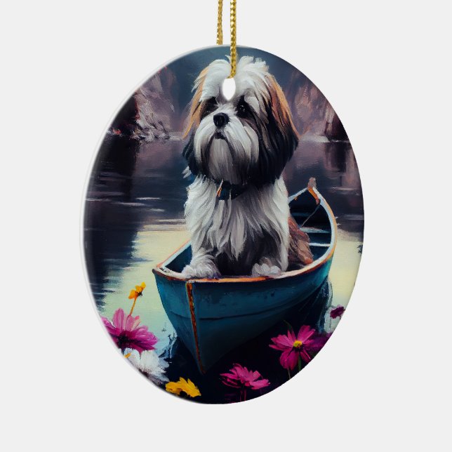 Lhasa Apso on a Paddle: A Scenic Adventure Ceramic Ornament (Right)