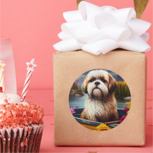 Lhasa Apso on a Paddle: A Scenic Adventure Classic Round Sticker