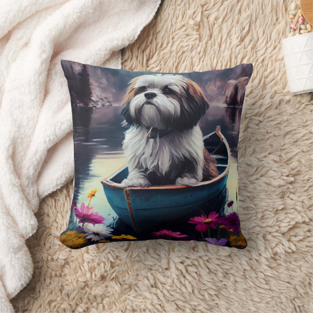 Lhasa Apso on a Paddle: A Scenic Adventure  Cushion (Blanket)
