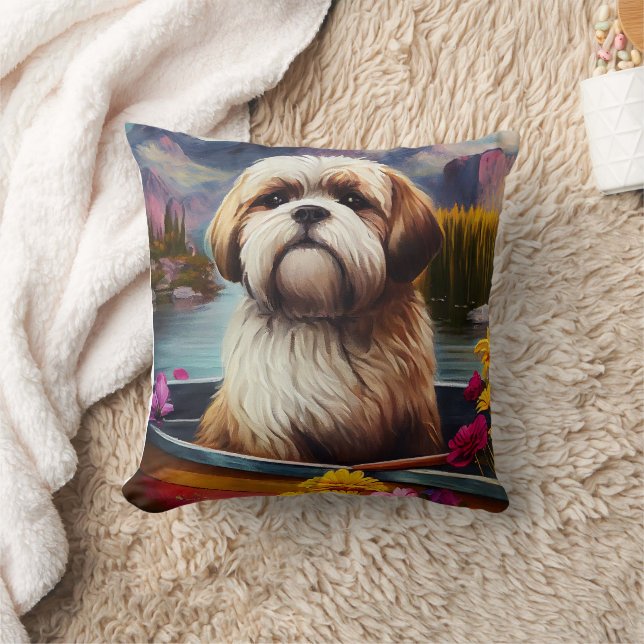 Lhasa Apso on a Paddle: A Scenic Adventure  Cushion (Blanket)